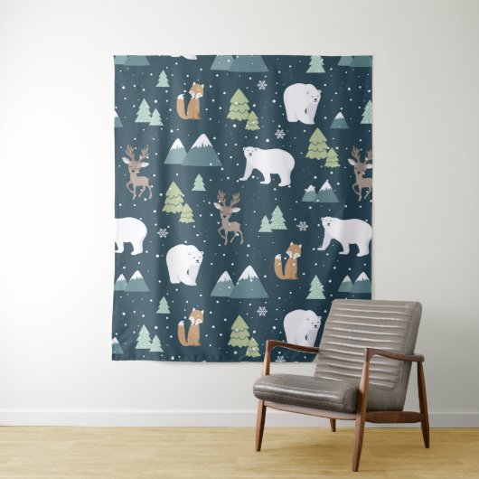 Cute Kerstwinter Animals Rustin Pattern Wandkleed (In situ)