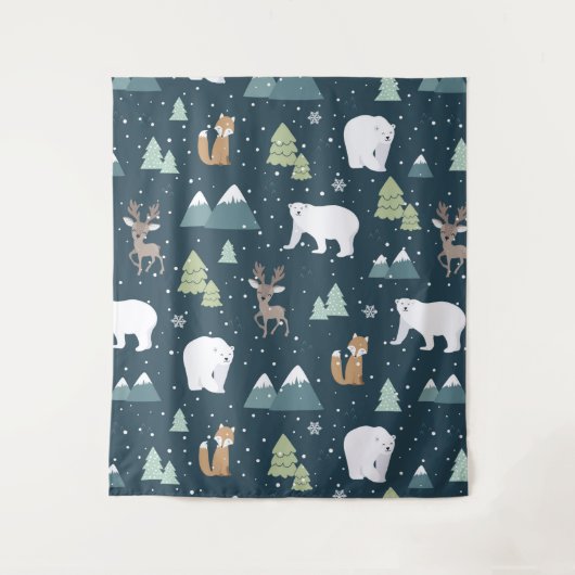 Cute Kerstwinter Animals Rustin Pattern Wandkleed (Voorkant)