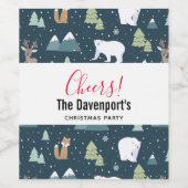 Cute Kerstwinter Animals Rustin Pattern Wijn Etiket (Enkel label)