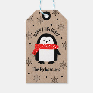 Cute Kerstwinter Penguin Prettige feestdagen Cadeaulabel