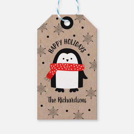 Cute Kerstwinter Penguin Prettige feestdagen Cadeaulabel (Voorkant)