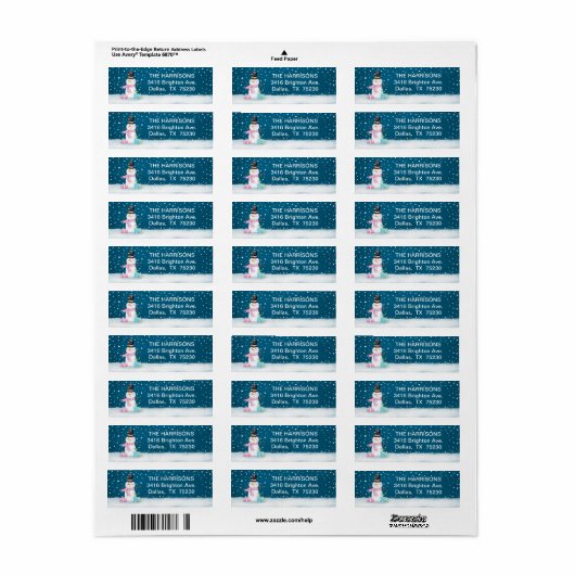 Cute Kerstwinter Snowman Adres Etiket (Full Sheet)