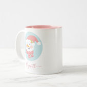 Cute Kerstwinter Snowman Face Tweekleurige Koffiemok (Voorkant links)