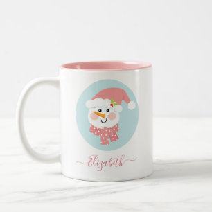 Cute Kerstwinter Snowman Face Tweekleurige Koffiemok