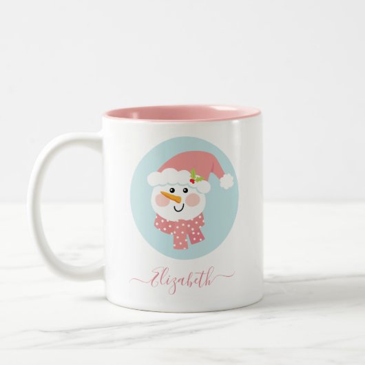 Cute Kerstwinter Snowman Face Tweekleurige Koffiemok (Links)