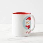 Cute Kerstwinter Snowman Face Two-Tone Coffee Tweekleurige Koffiemok (Voorkant rechts)