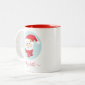 Cute Kerstwinter Snowman Face Two-Tone Coffee Tweekleurige Koffiemok (Voorkant links)