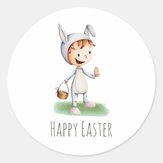 Cute Kid Rabbit Happy Easter Party Ronde Sticker (Voorkant)
