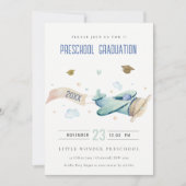Cute Kids Airplane Sky Stars Preschool Graduation  Kaart (Voorkant)
