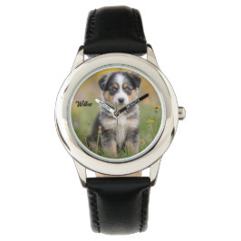 Cute Kid's Australian Shepherd Personalized Horloge