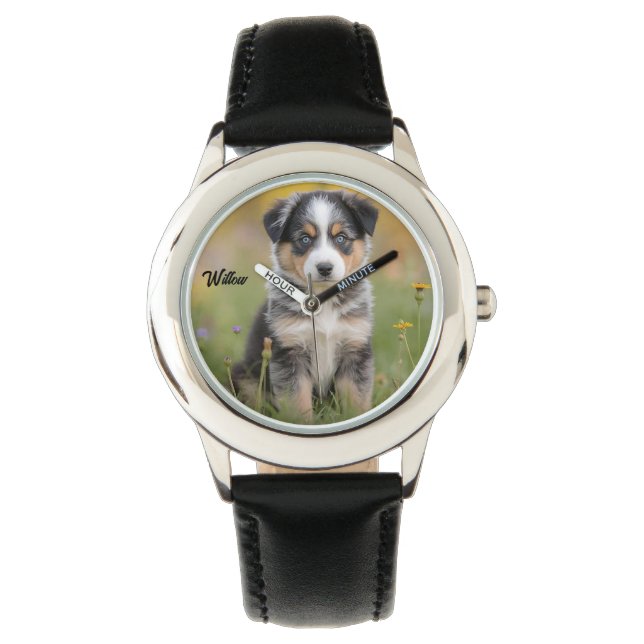 Cute Kid's Australian Shepherd Personalized Horloge (Voorkant)