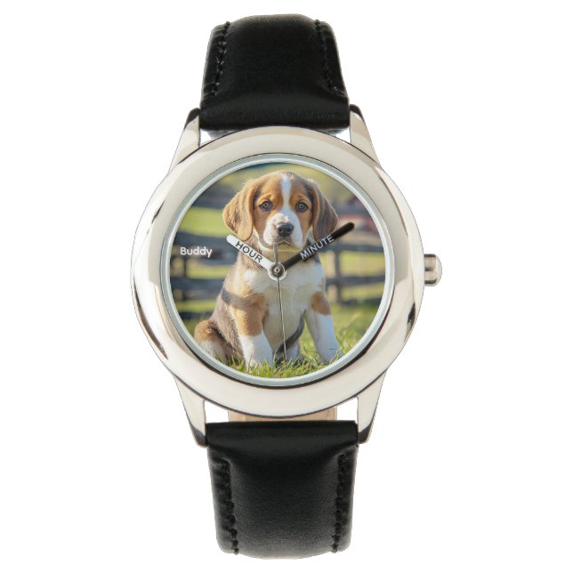 Cute Kid's Beagle Personalized Horloge (Voorkant)