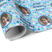 Cute Kids Birthday Stars Foto Template Cadeaupapier (Rol Hoek)