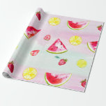 Cute KIds Birthday Watermelon Lemon Cadeaupapier<br><div class="desc">Dit schattige het verpakken document ontwerp kenmerkt een pastelachtergrond met citroenen,  aardbeien,  en watermeloensnijverheid. Zo leuk voor een kinderverjaardag en geweldig voor zowel een jongen als een meisje.</div>