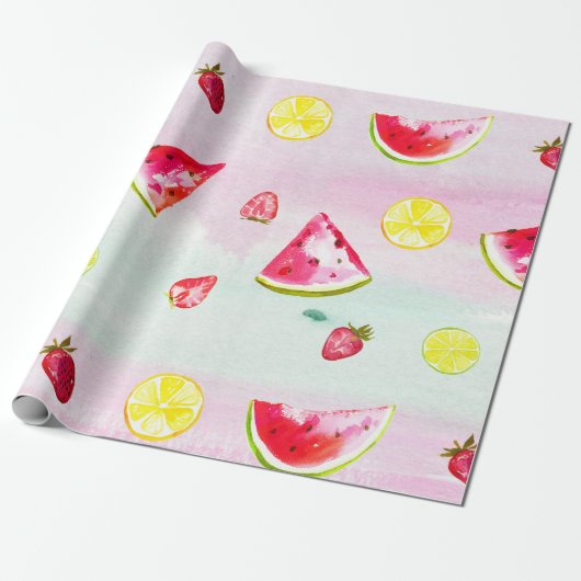 Cute KIds Birthday Watermelon Lemon Cadeaupapier (Uitgerold)