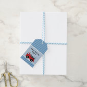 Cute Kid's blauwe en rode brandweerwagen verjaarda Cadeaulabel (Met Touw)