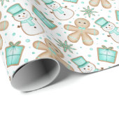 Cute Kids Blue Christmas Gingerbread Man Cadeaupapier (Rol Hoek)