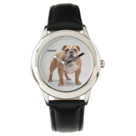 Cute Kid's Bulldog Personalized Horloge