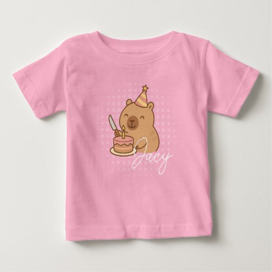 Cute Kids Capybara eating cake Birthday Purple (Voorkant)