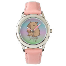 Cute Kids Capybara eating cupcakes Rainbow Horloge