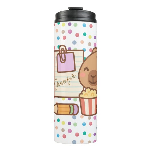 Cute Kids Capybara Popcorn Snack Time Thermosbeker (Voorkant)