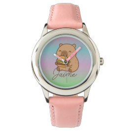 Cute Kids Capybara Rainbow Hamburger Horloge