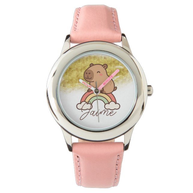 Cute Kids Capybara Rainbow Horloge (Voorkant)
