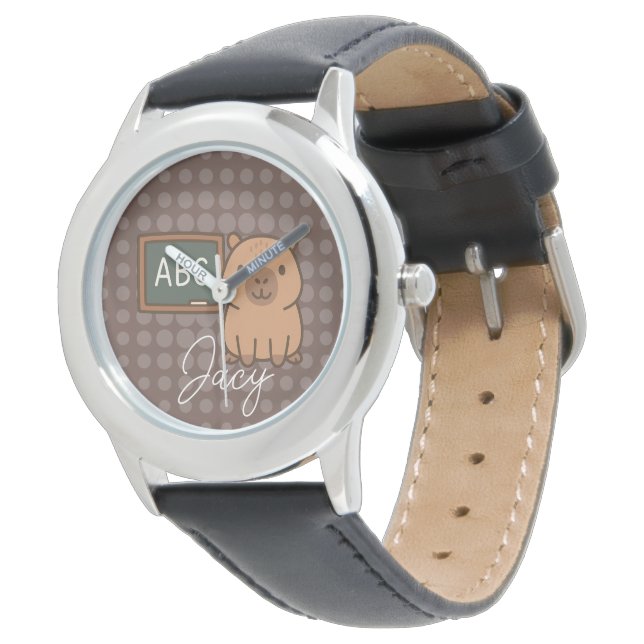 Cute Kids Capybara School Time Horloge (Gekanteld)