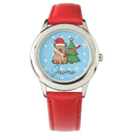 Cute Kids Christmas Capy Blue Red Horloge