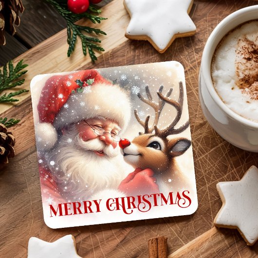 Cute Kids Christmas Coasters Santa Claus Rudolph Kartonnen Onderzetters