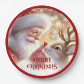 Cute Kids Christmas Dinner Plates Santa Rudolph Papieren Bordje (Voorkant)