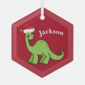 Cute Kids Christmas Dinosaur Red Custom Glas Ornament (Voorkant)