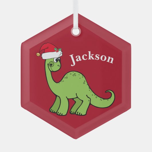 Cute Kids Christmas Dinosaur Red Custom Glas Ornament (Voorkant)