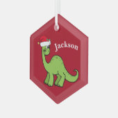 Cute Kids Christmas Dinosaur Red Custom Glas Ornament (Voorkant links)