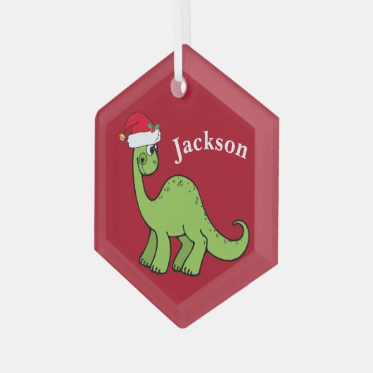 Cute Kids Christmas Dinosaur Red Custom Glas Ornament (Voorkant links)