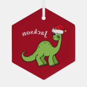 Cute Kids Christmas Dinosaur Red Custom Glas Ornament (Achterkant)
