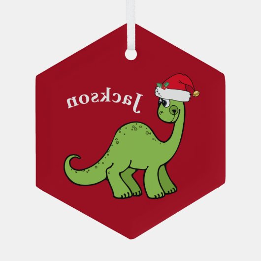 Cute Kids Christmas Dinosaur Red Custom Glas Ornament (Achterkant)