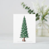 Cute Kids Decorating Big Snowy Christmas Tree Card Feestdagenkaart (Staand voorkant)