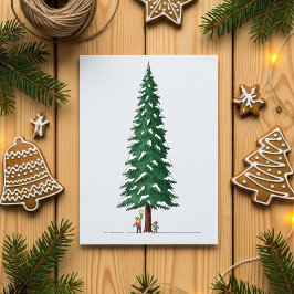 Cute Kids Decorating Big Snowy Christmas Tree Card Feestdagenkaart