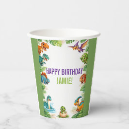 Cute Kids Dinosaur Birthday Papieren Bekers