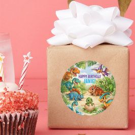 Cute Kids Dinosaur Birthday Ronde Sticker