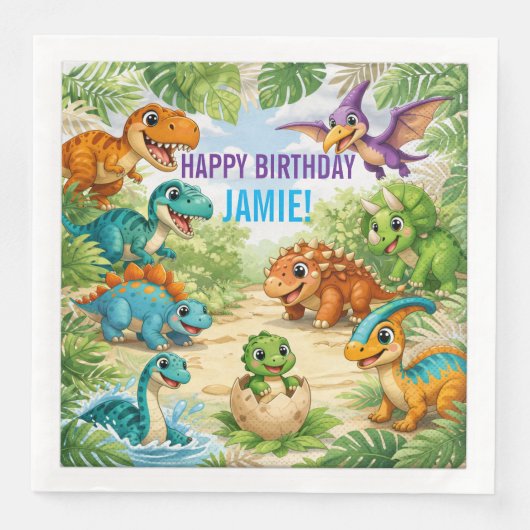 Cute Kids Dinosaur Birthday Servet (Voorkant)
