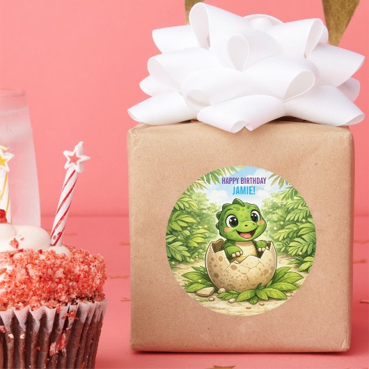 Cute Kids Dinosaur Hatchling Ronde Sticker