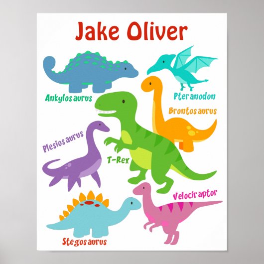 Cute Kids Dinosaur Kinderkamer Poster (Voorkant)