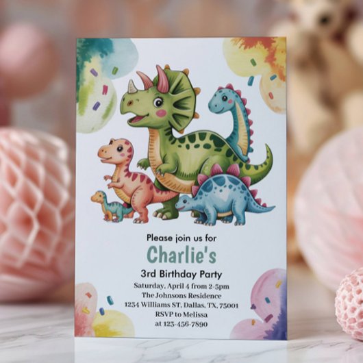 Cute Kids Dinosaur Theme 3rd Birthday Party  Kaart