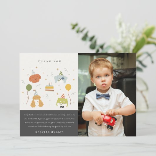 Cute Kids Feest Puppy Honden Foto Verjaardag Elke  Bedankkaart (Staand voorkant)