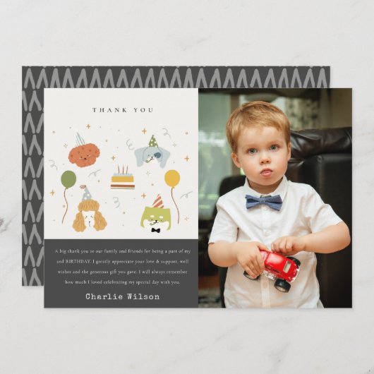 Cute Kids Feest Puppy Honden Foto Verjaardag Elke  Bedankkaart (Voorkant / Achterkant)