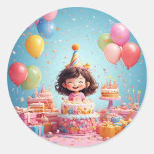 Cute Kids Feestje Design Verjaardag Cadeau, Feestv Ronde Sticker