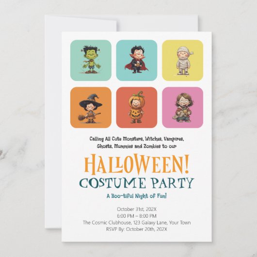 Cute Kids Halloween Costume Party | Modern Block Kaart (Voorkant)