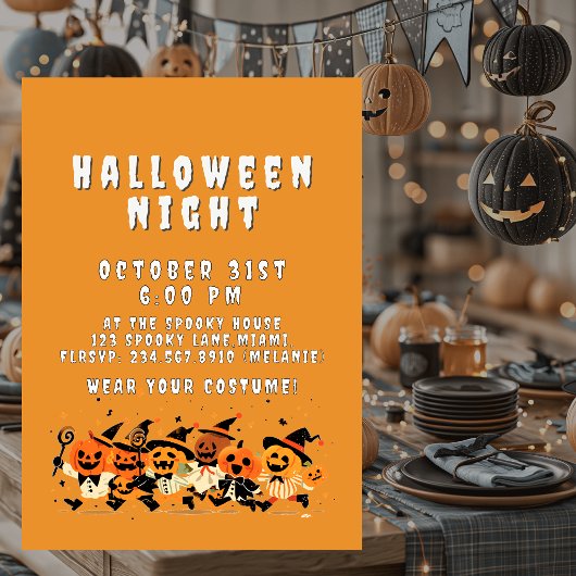 Cute Kids Halloween Night Party Custom Kaart